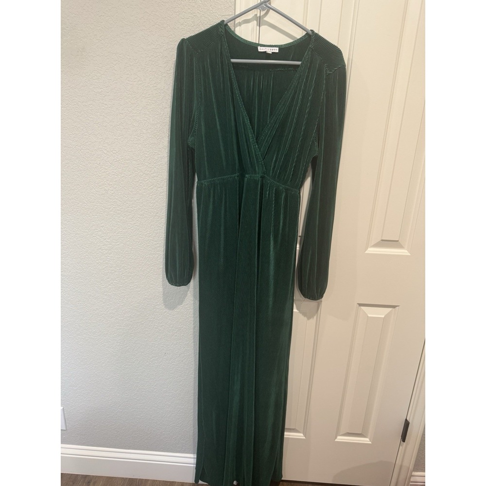 Baltic Born Stretch Dress Ribbed High Empire Waist Surplice Maxi Gown XL Elegant